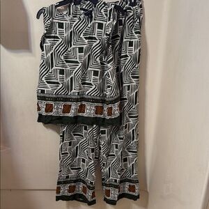 Geometric Green and White Two-Piece Palazzo  Set